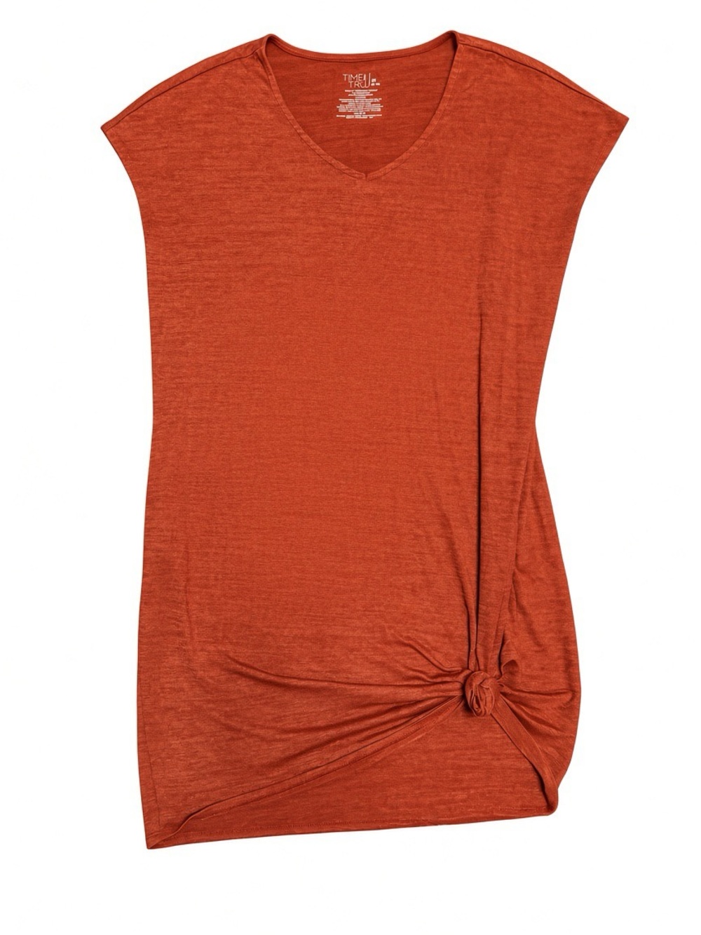 Time and Tru Women's Rust V-Neck Knot-Front Tunic